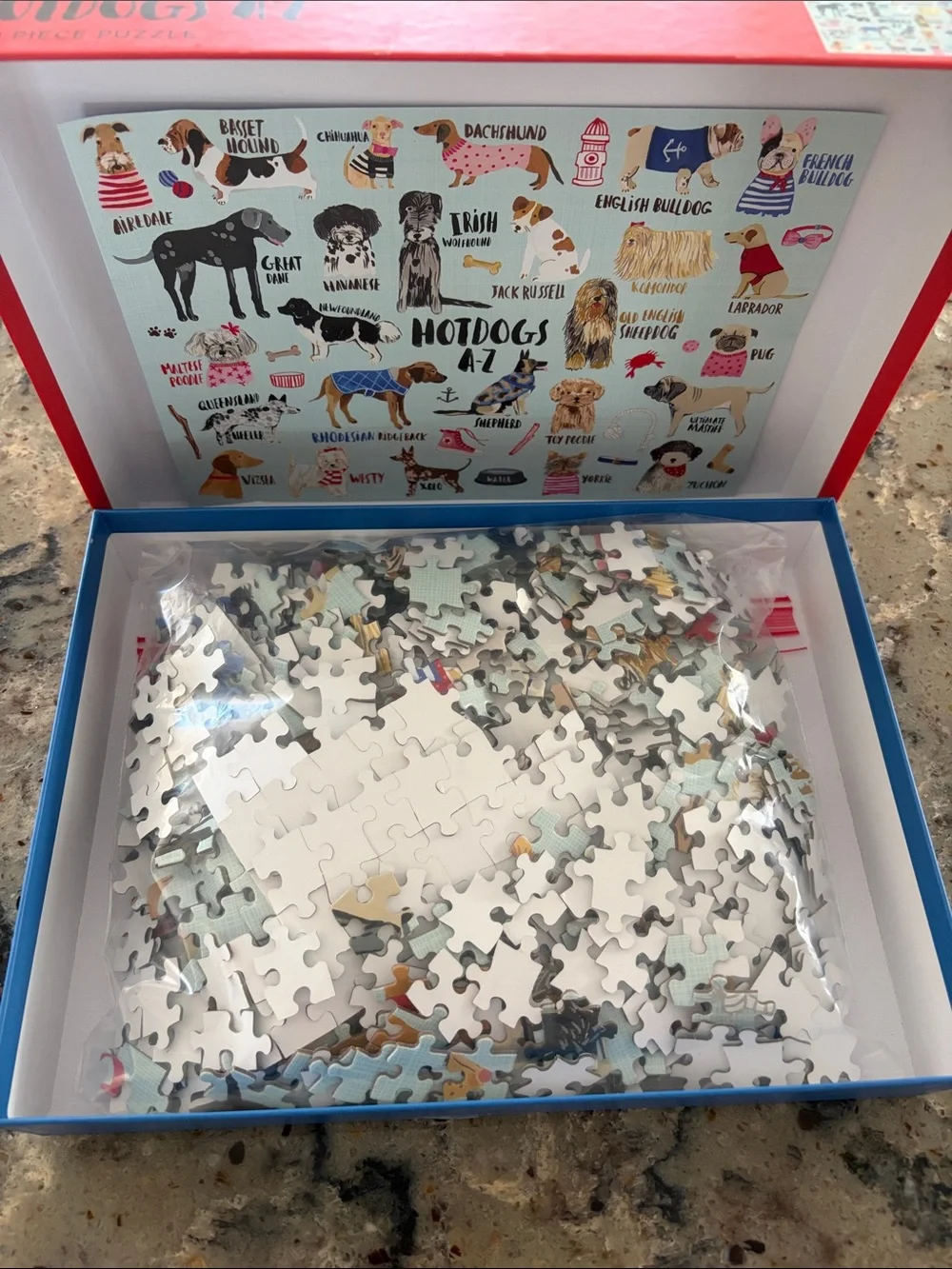 Hotdogs A-Z Dog Breed 1000 Piece Puzzle, by Mudpuppy, Asst Dogs and Colors
